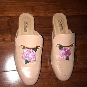 Catherine Malandrino embroidered rose mules